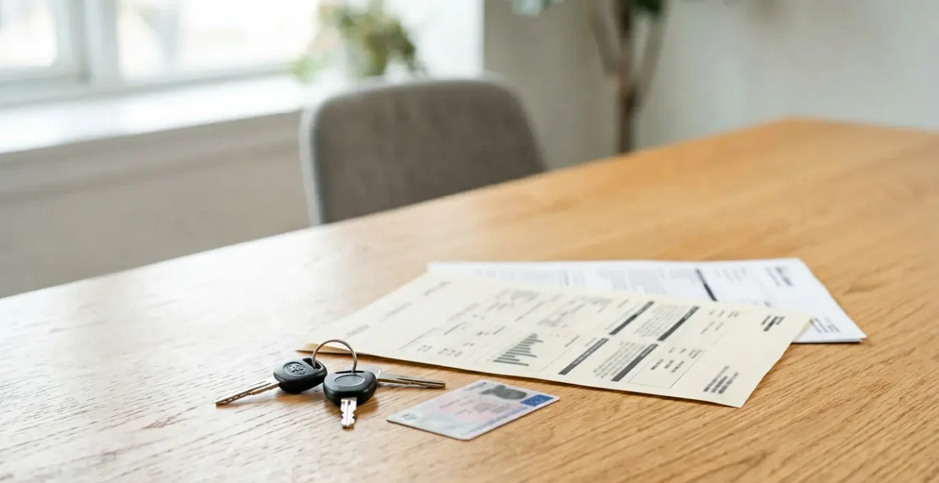 Main tenant des clés de voiture et documents d'assurance symbolisant le dilemme administratif