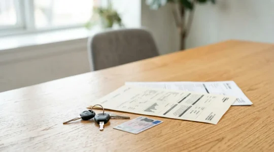 Main tenant des clés de voiture et documents d'assurance symbolisant le dilemme administratif