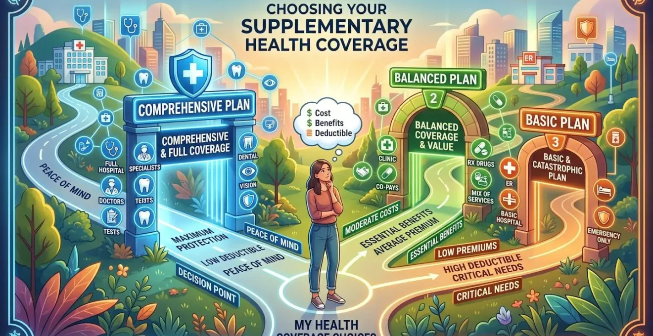 Illustration symbolique du choix entre différentes options de couverture santé complémentaire