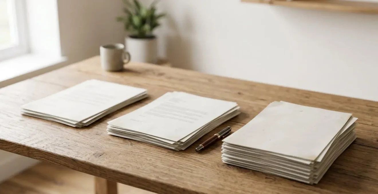 Scène minimaliste évoquant l'organisation chronologique des documents d'un prêt immobilier
