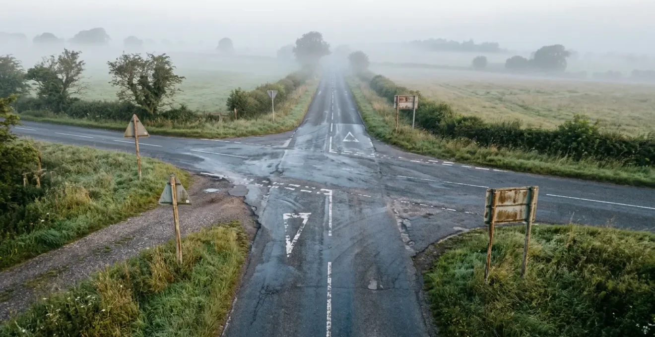 Personne face à un carrefour décisionnel représentant les choix stratégiques d'un conducteur résilié pour alcoolémie