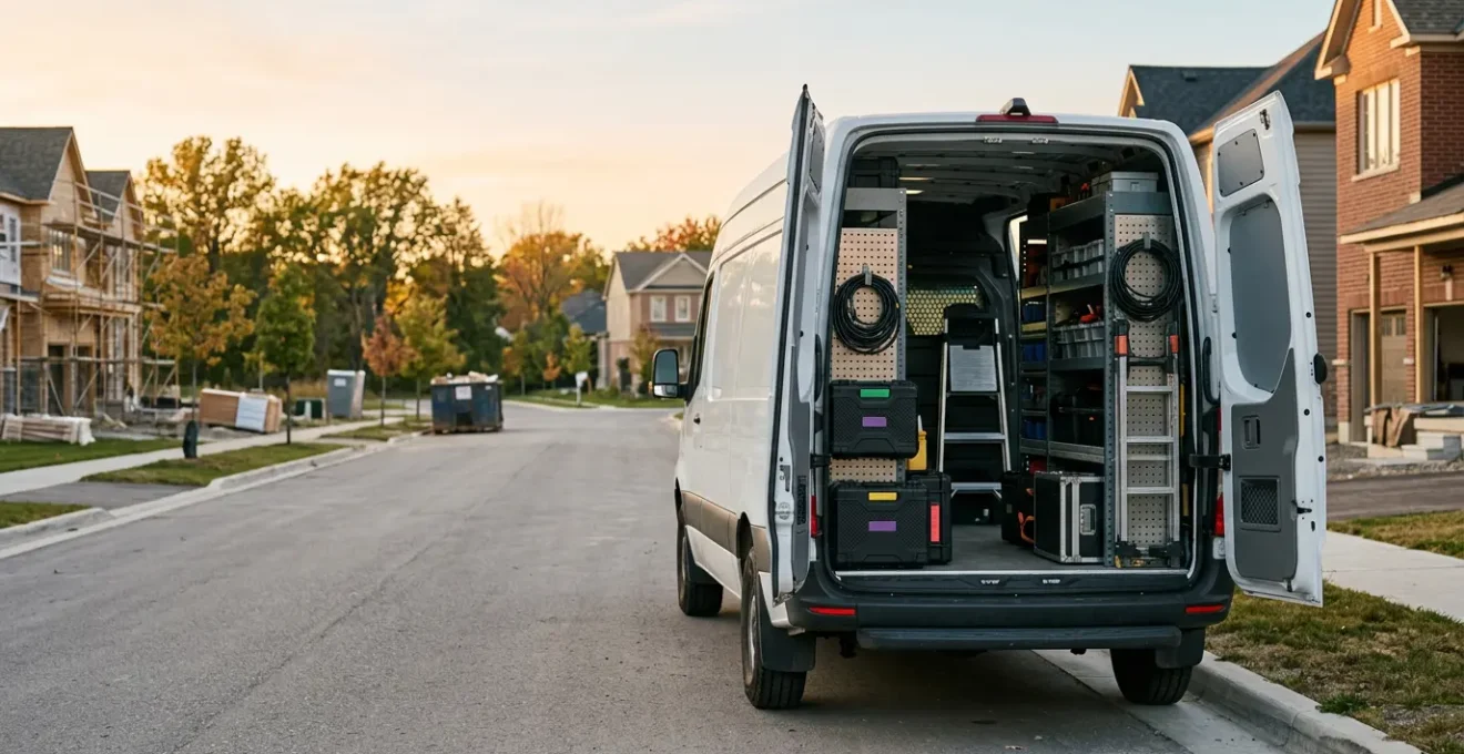 Fourgon utilitaire professionnel avec aménagement intérieur sécurisé pour artisan du BTP