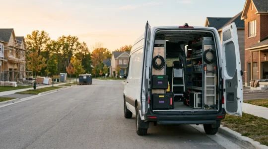 Fourgon utilitaire professionnel avec aménagement intérieur sécurisé pour artisan du BTP