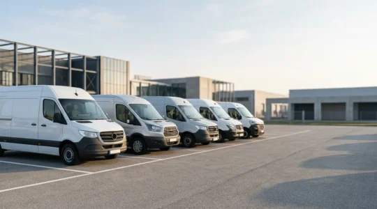 Vue d'ensemble d'un parc de véhicules utilitaires professionnels illustrant la gestion de flotte automobile