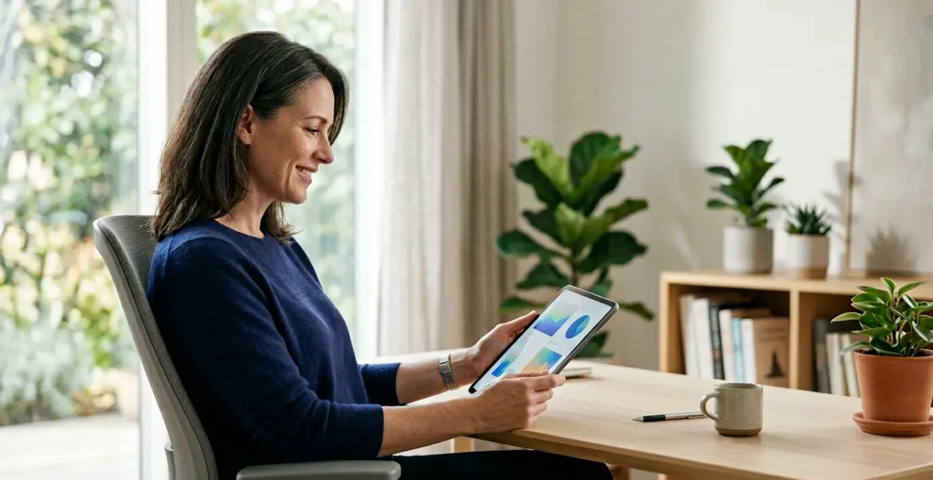 Investisseur serein consultant son épargne gérée automatiquement