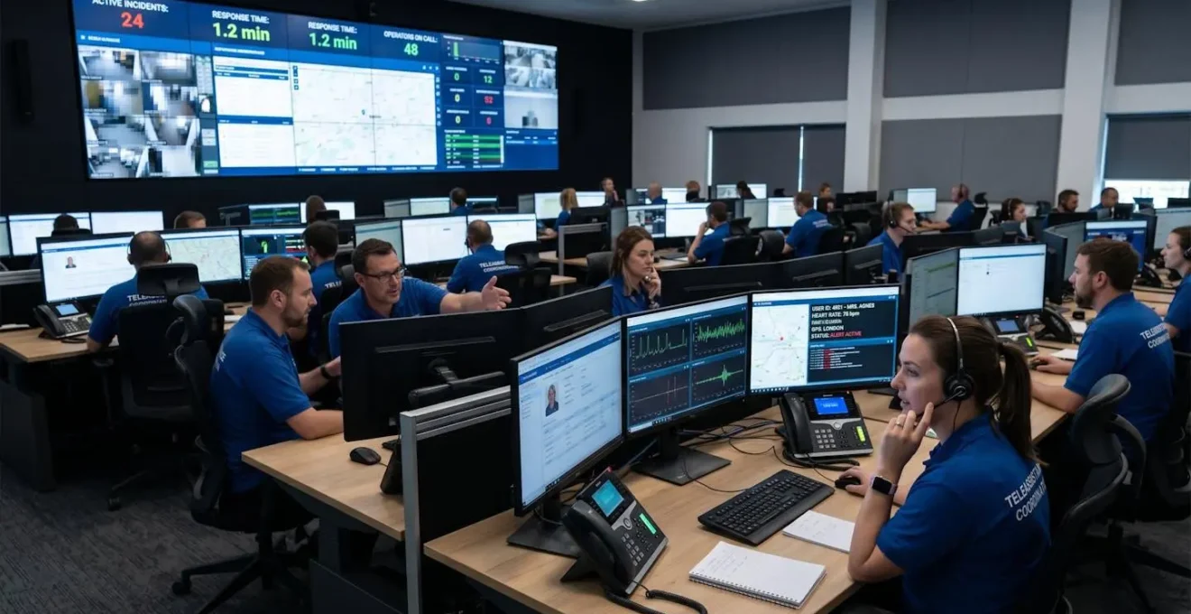 Centre de coordination de téléassistance avec environnement professionnel de surveillance à distance