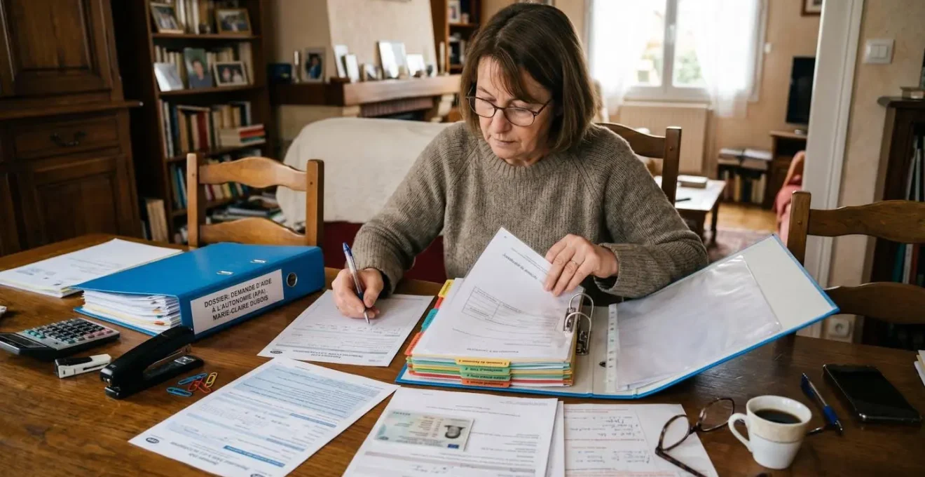Préparation minutieuse d'un dossier administratif pour une demande d'aide à l'autonomie