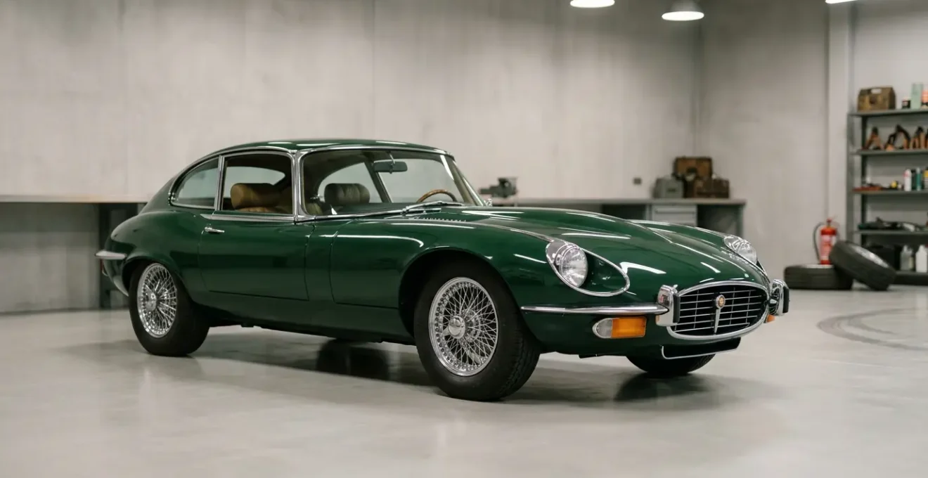 Voiture de collection ancienne sous abri specialise avec equipement de protection