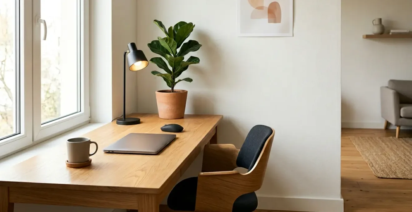 Espace de travail à domicile avec équipements professionnels dans un environnement résidentiel moderne